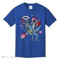 Funny Santa Claus Astronaut Christmas Riding Dinosaur Trex Gift Kids T-Shirt thumb 0