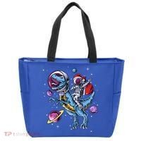 Funny Santa Claus Astronaut Christmas Riding Dinosaur Trex Gift Tote Bag thumb 0