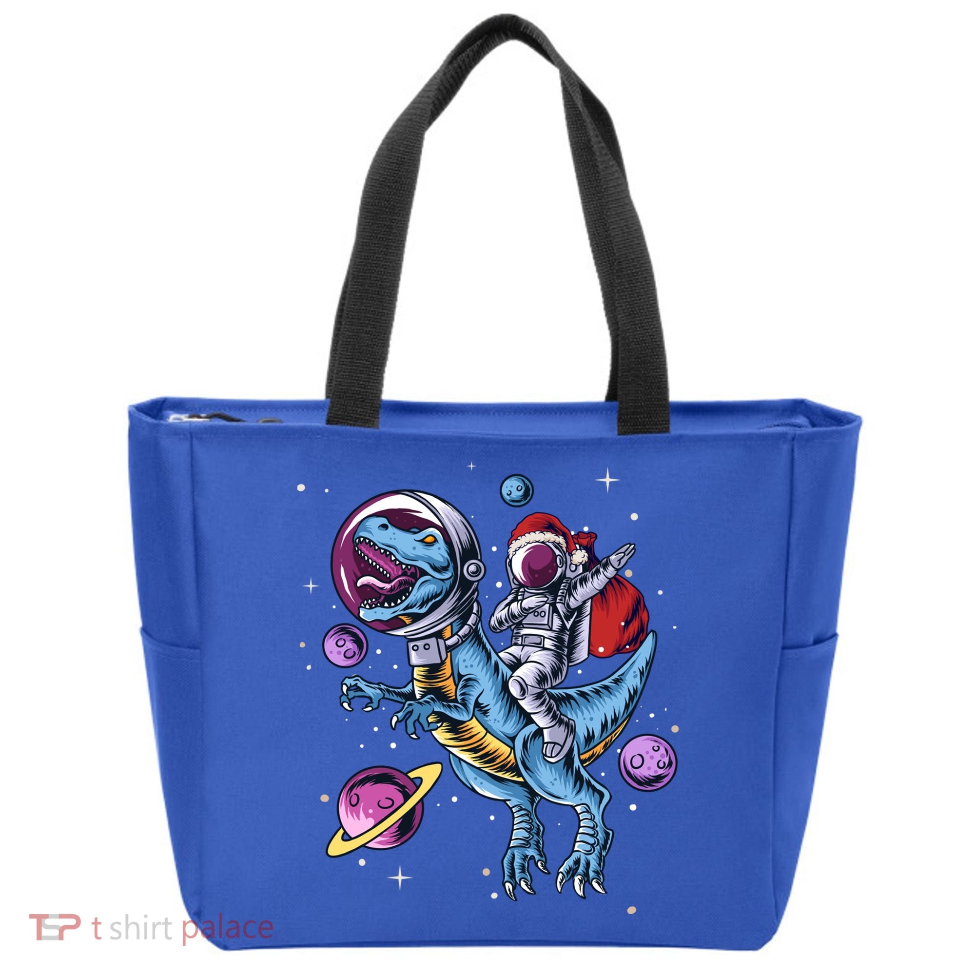 Funny Santa Claus Astronaut Christmas Riding Dinosaur Trex Gift Tote Bag