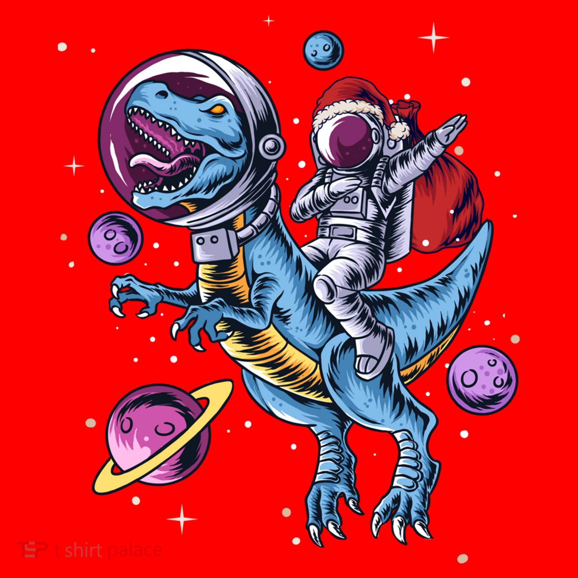 Funny Santa Claus Astronaut Christmas Riding Dinosaur Trex Gift Santa Hat