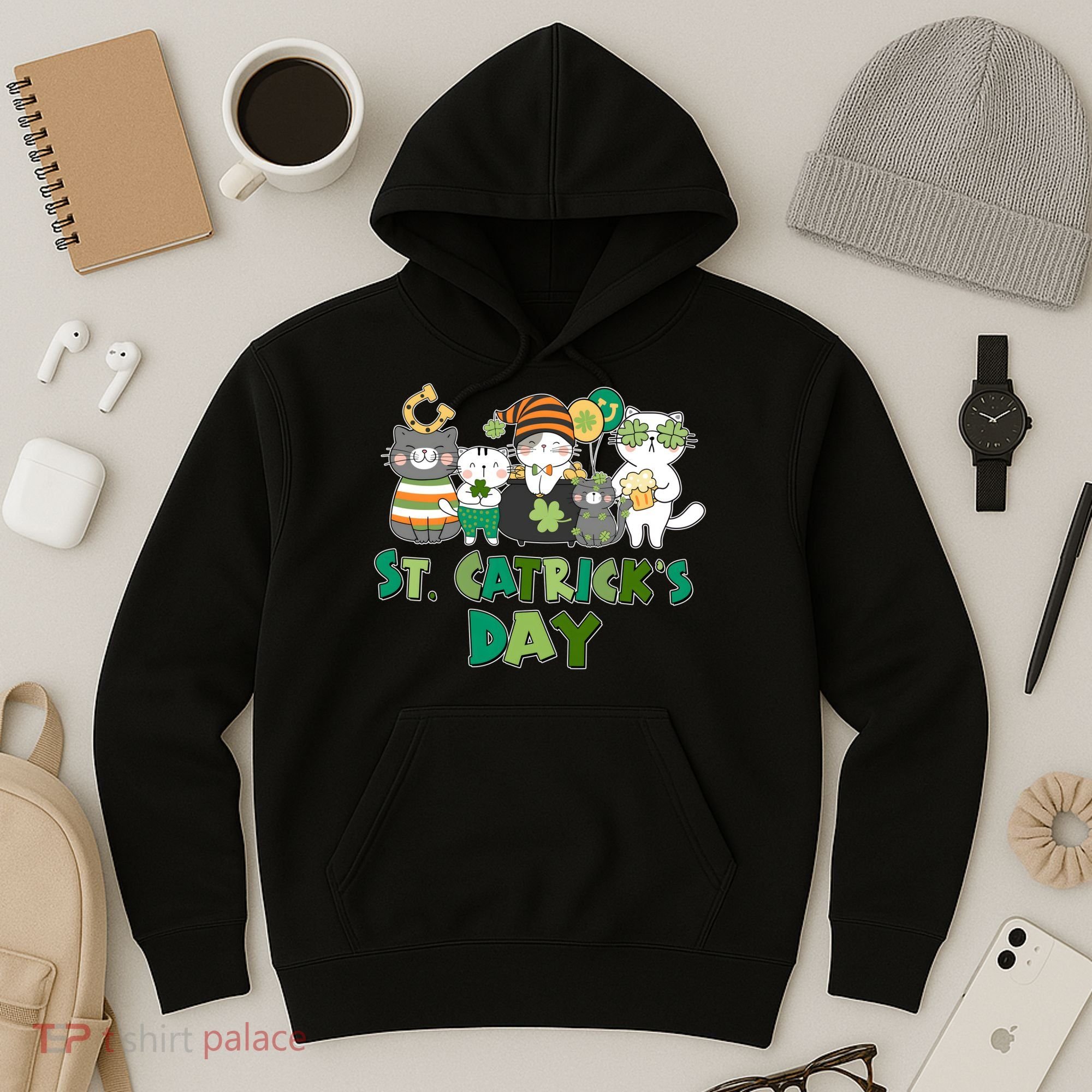 Funny St Catrick's Day St Patrick's Day Cats Hoodie