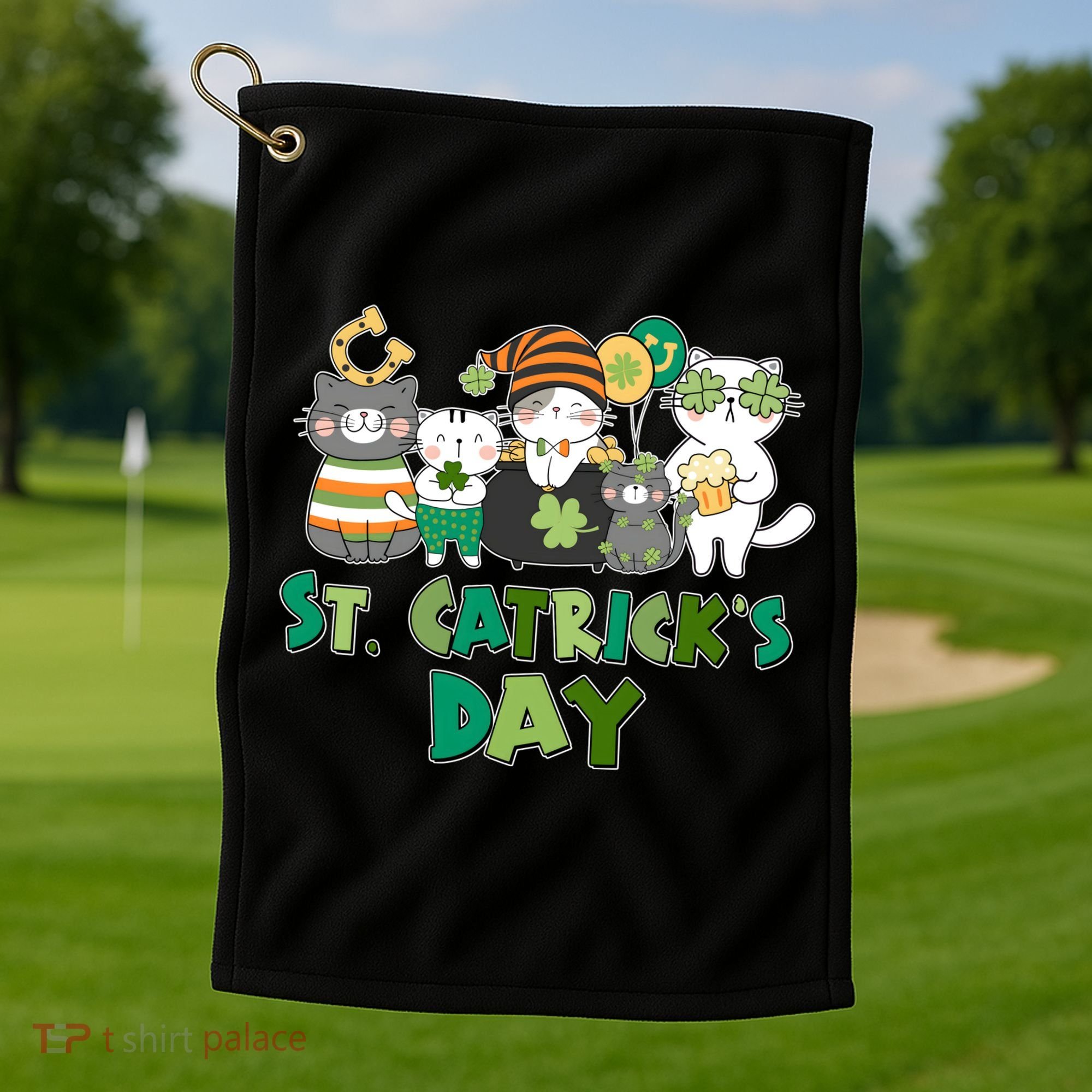 Funny St Catrick's Day St Patrick's Day Cats Golf Towel