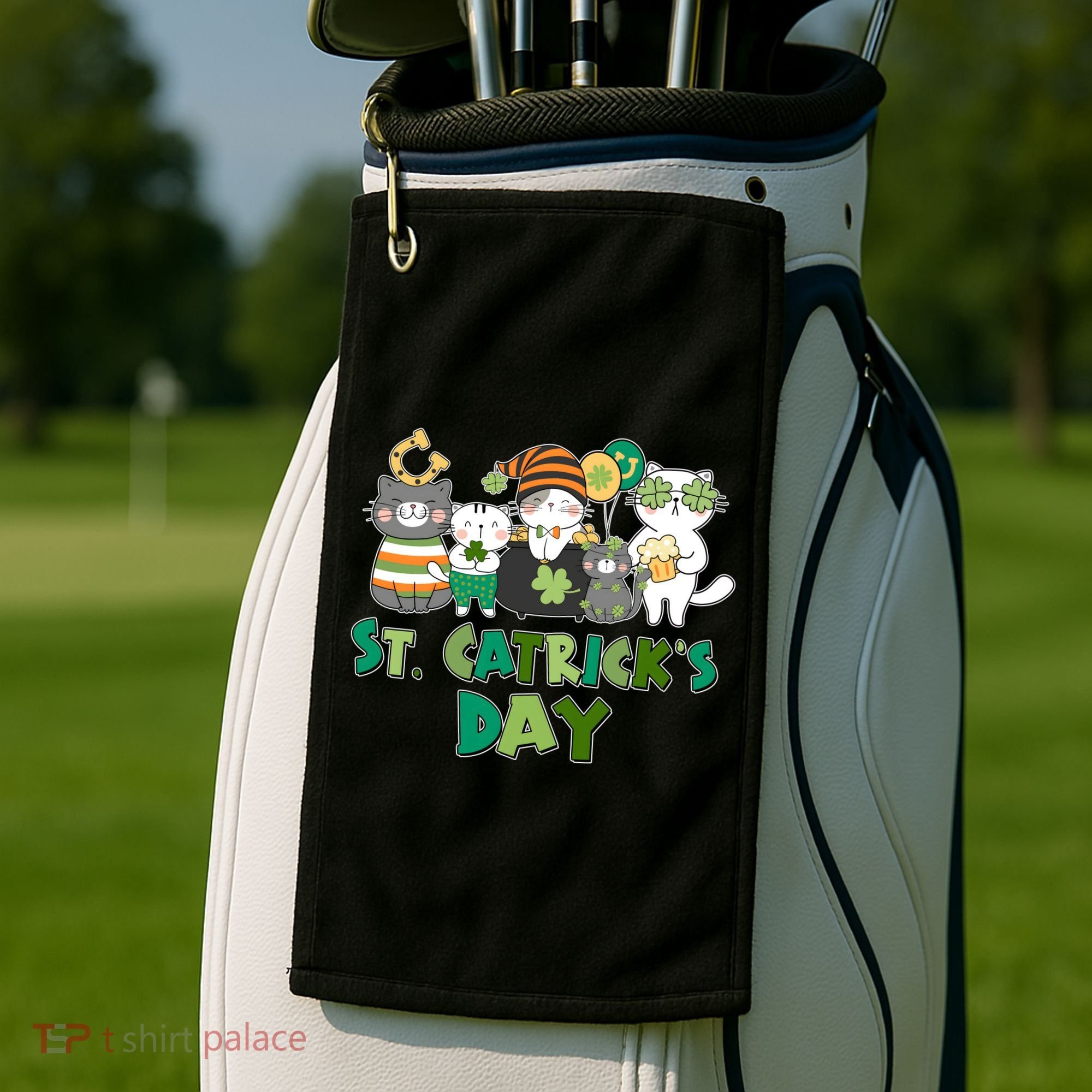 Funny St Catrick's Day St Patrick's Day Cats Golf Towel
