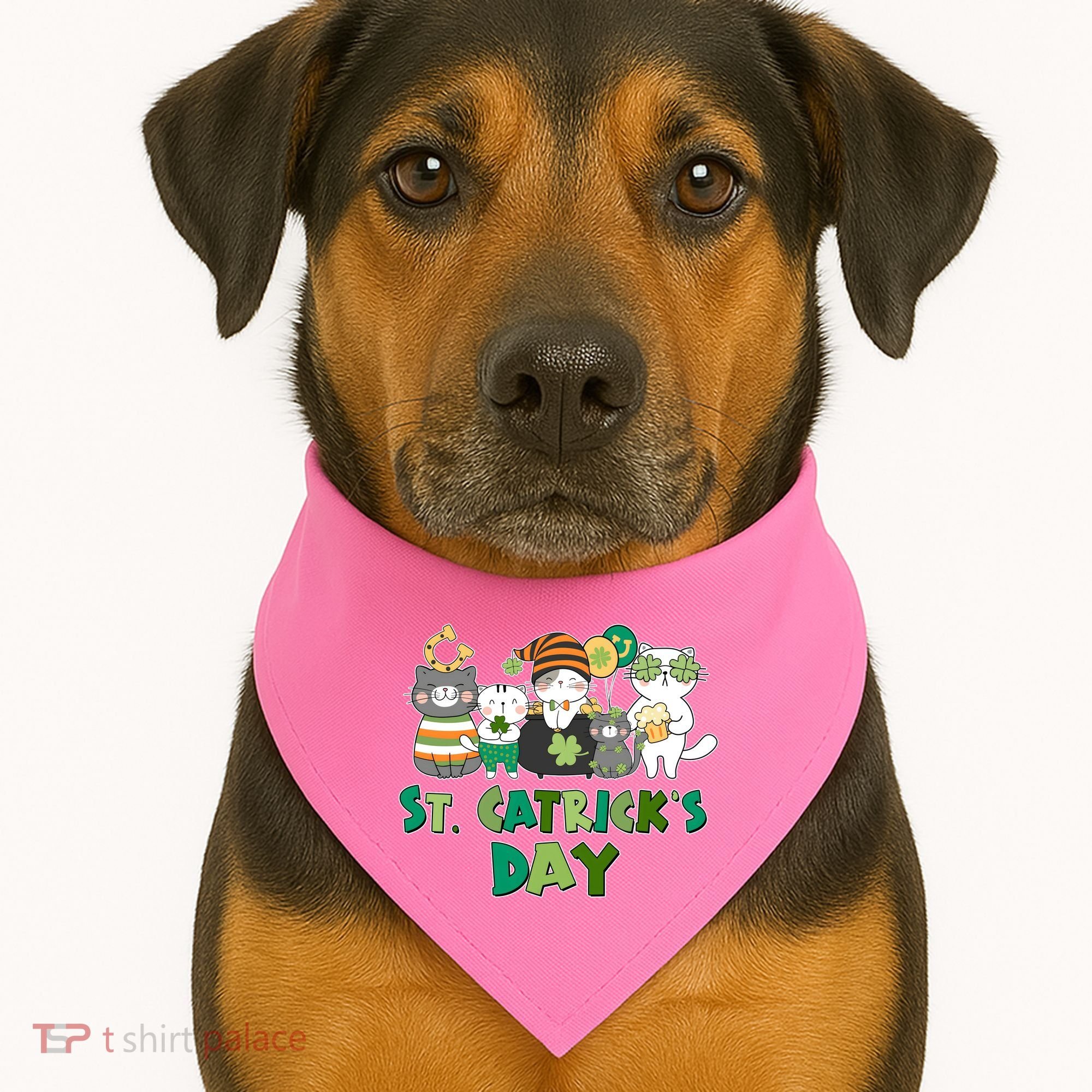Funny St Catrick's Day St Patrick's Day Cats USA-Made Doggie Bandana