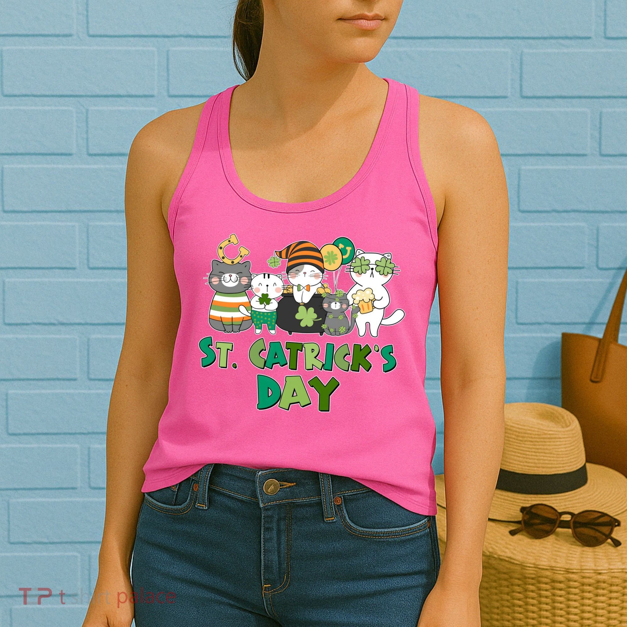Funny St Catrick's Day St Patrick's Day Cats Women's Tank Top