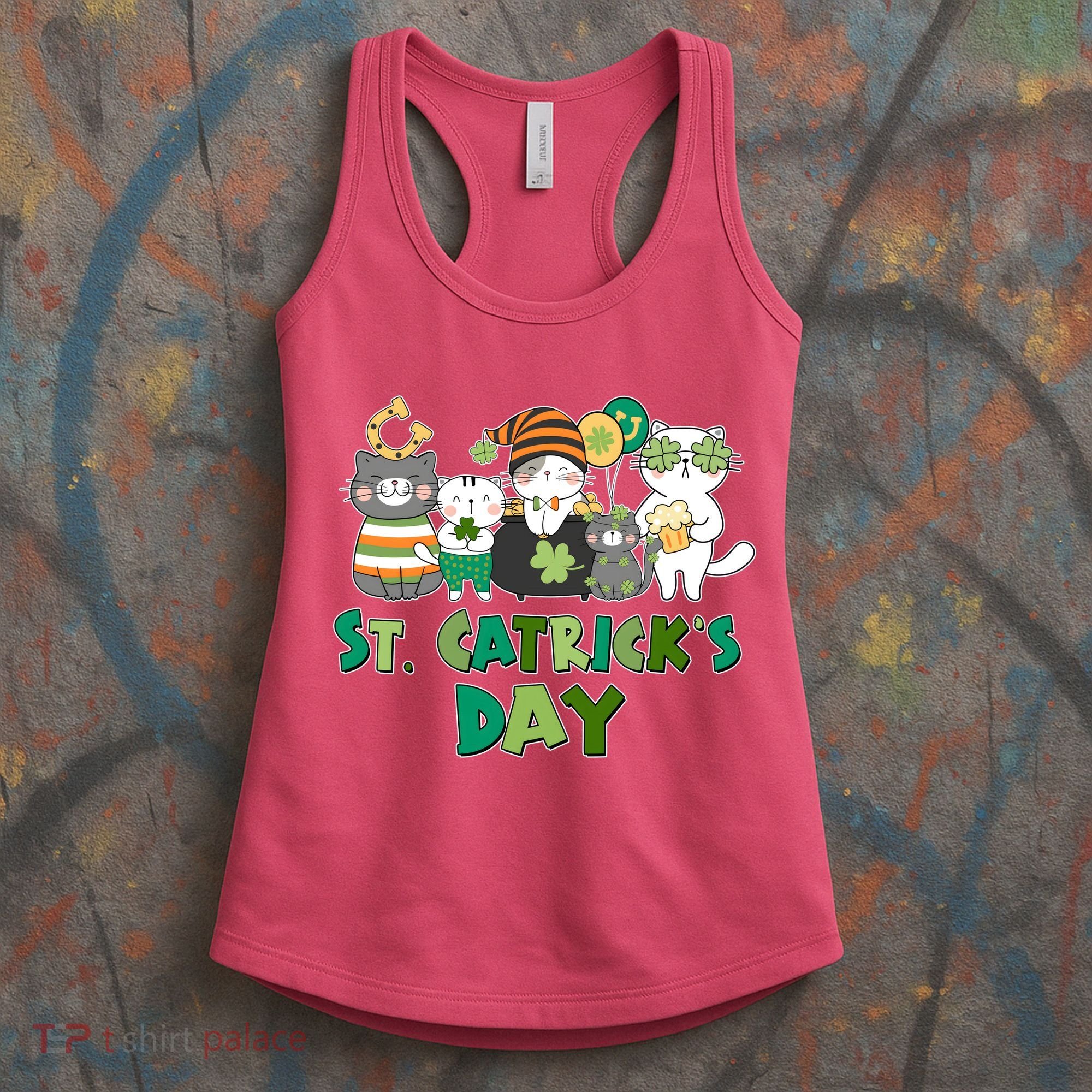 Funny St Catrick's Day St Patrick's Day Cats Women's Tank Top