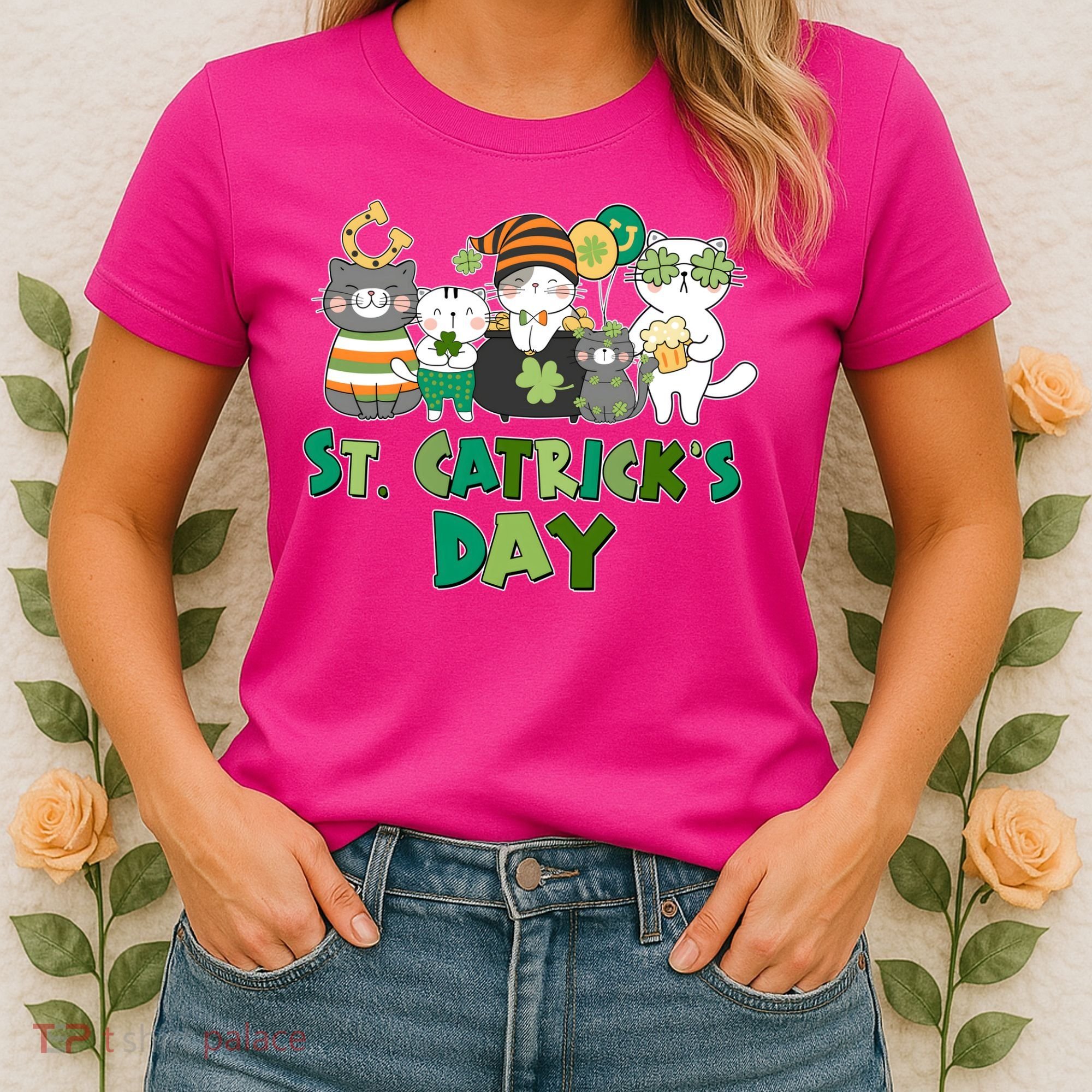 Funny St Catrick's Day St Patrick's Day Cats Women's T-Shirt