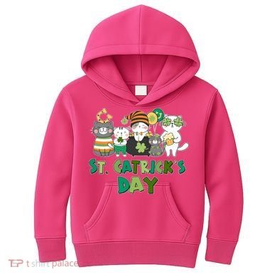 Funny St Catrick's Day St Patrick's Day Cats Kids Hoodie
