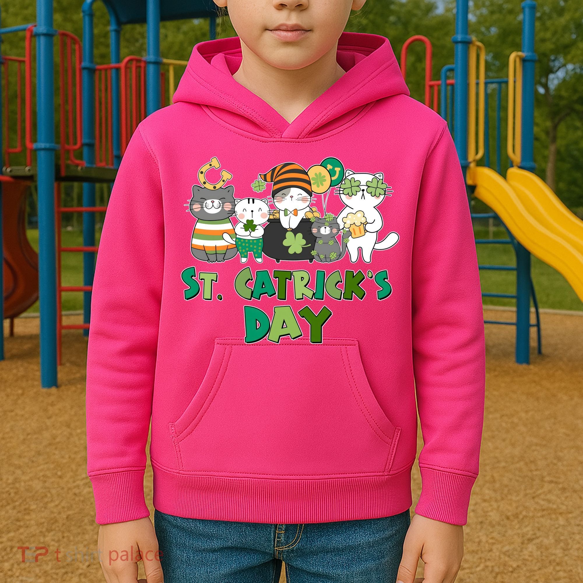 Funny St Catrick's Day St Patrick's Day Cats Kids Hoodie