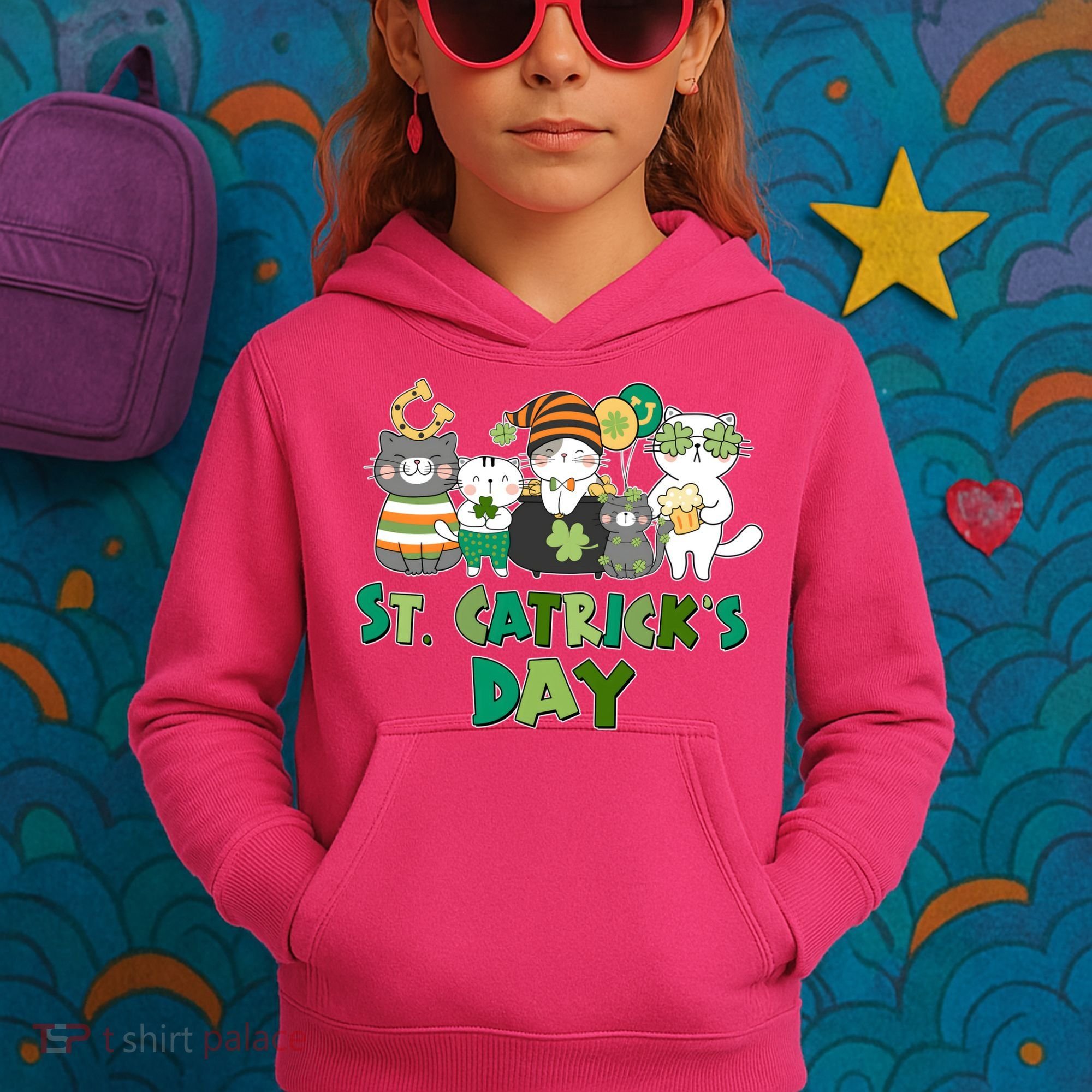 Funny St Catrick's Day St Patrick's Day Cats Kids Hoodie