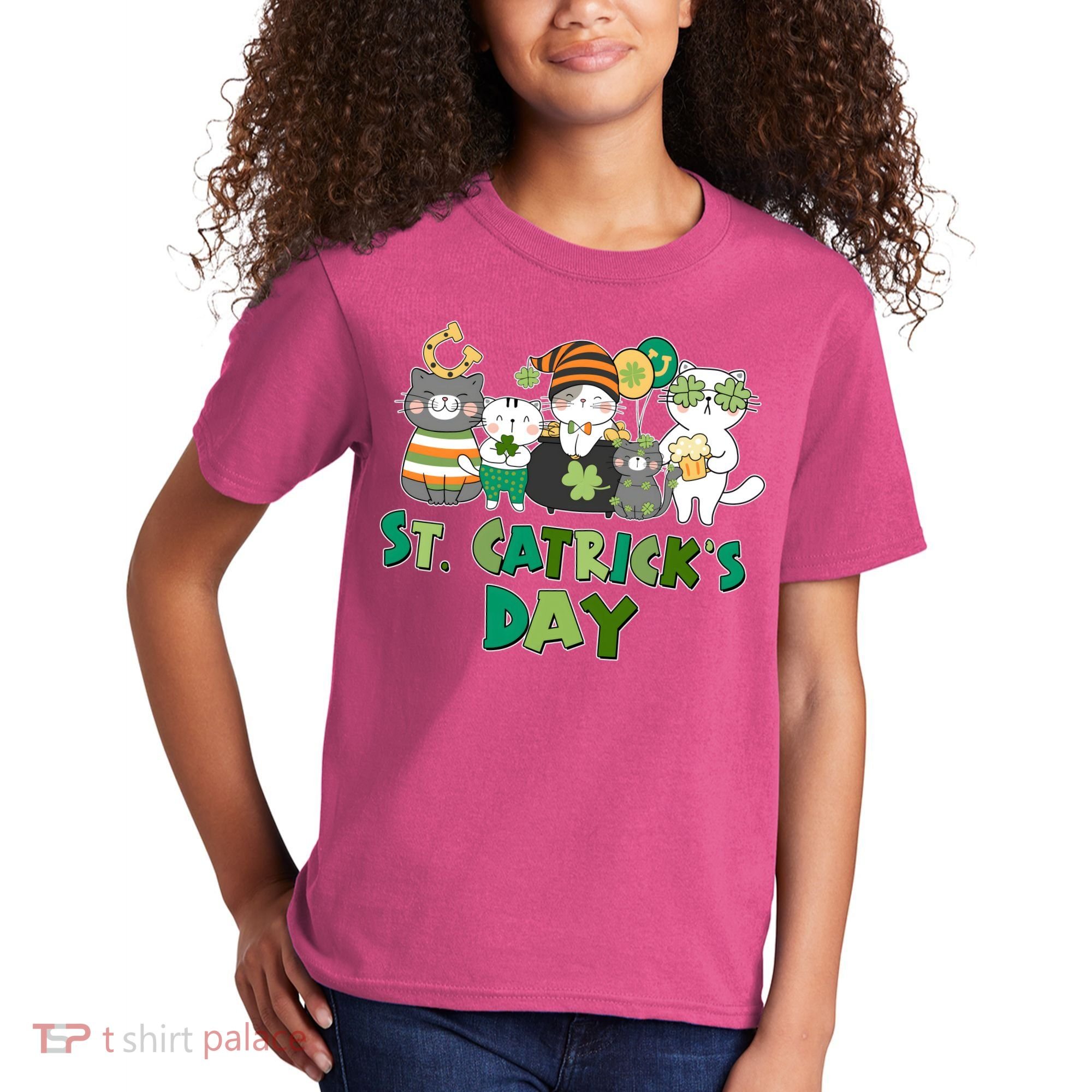 Funny St Catrick's Day St Patrick's Day Cats Kids T-Shirt