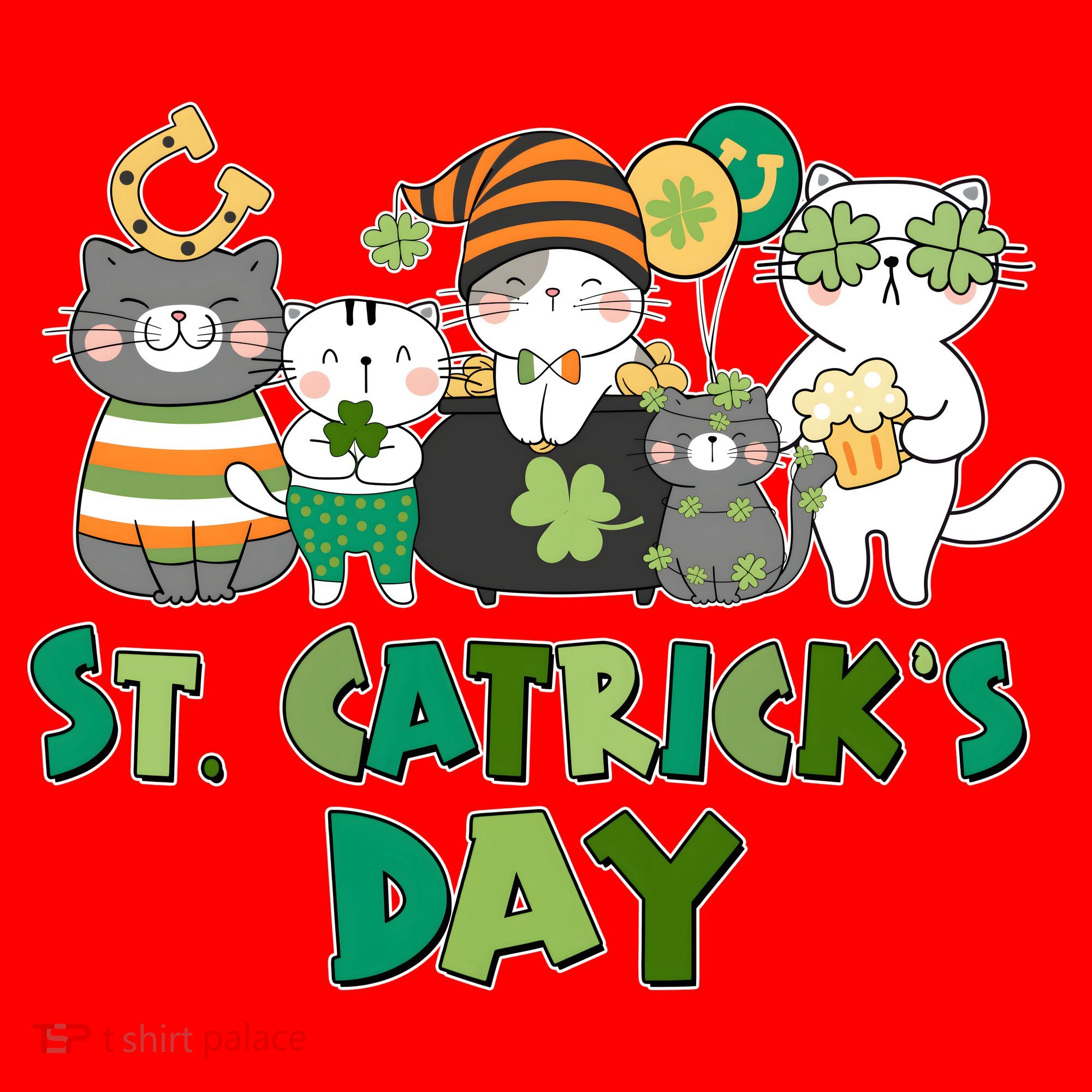 Funny St Catrick's Day St Patrick's Day Cats Santa Hat