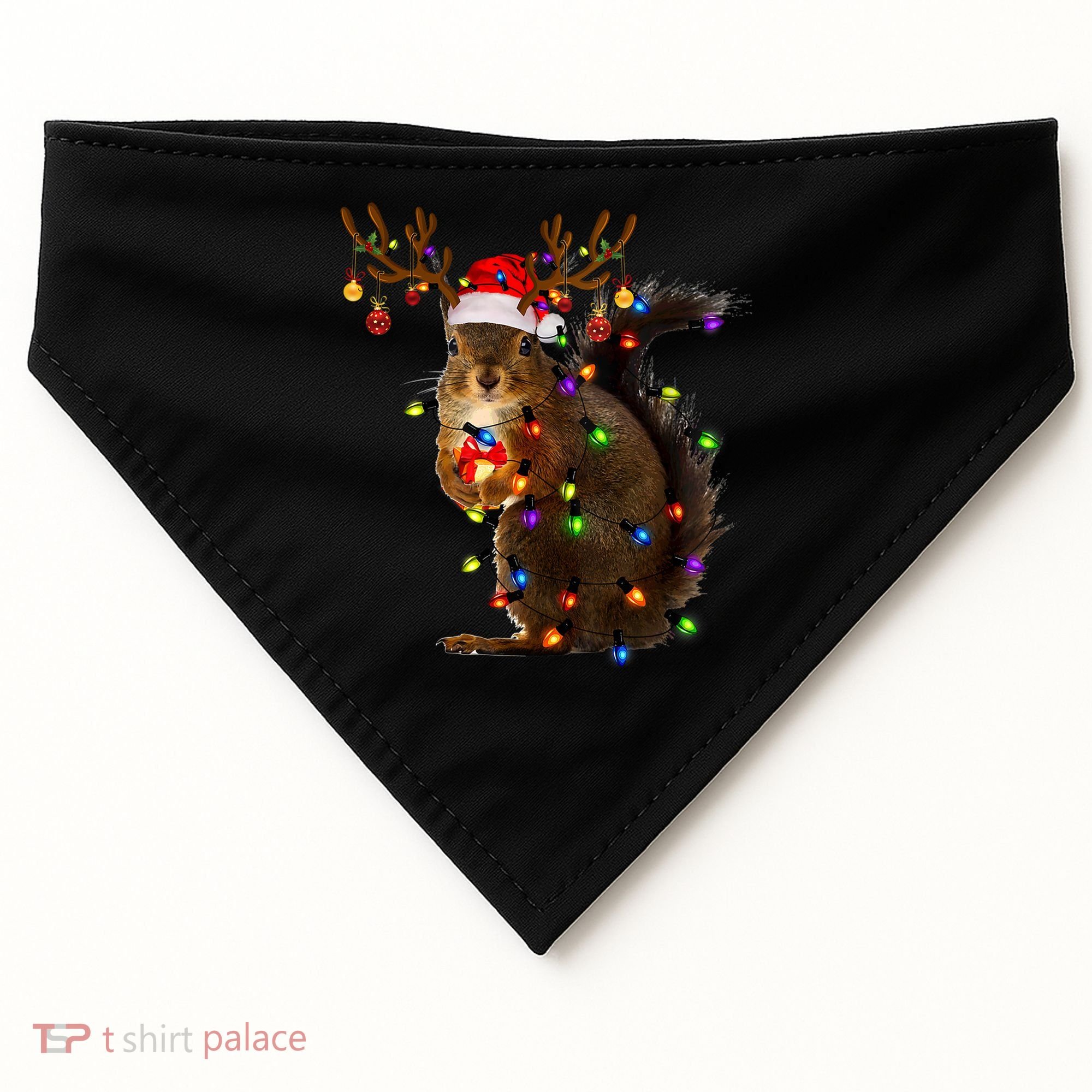 Funny Squirrel Christmas Tree Lights Reindeer Santa Hat Xmas Gift USA-Made Doggie Bandana