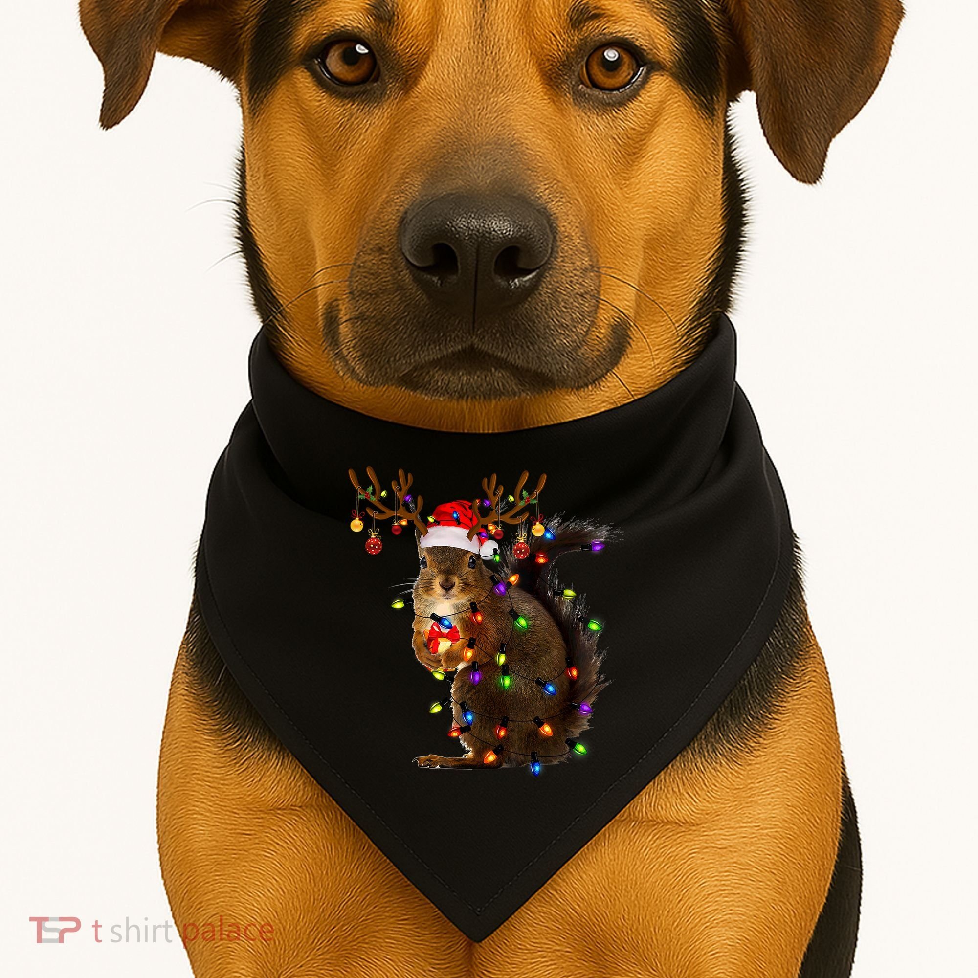 Funny Squirrel Christmas Tree Lights Reindeer Santa Hat Xmas Gift USA-Made Doggie Bandana