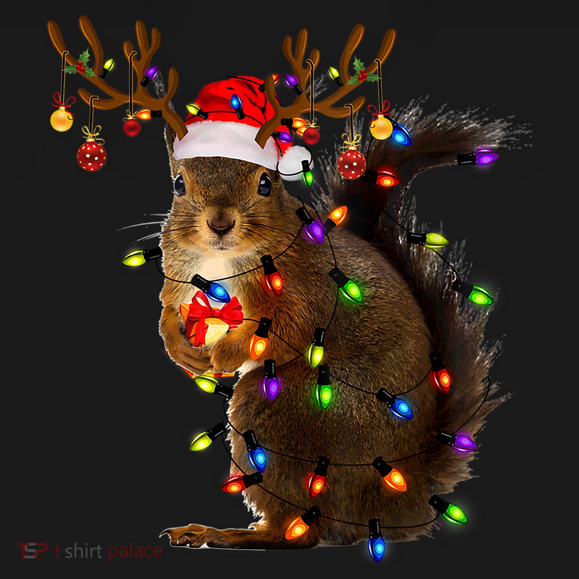 Funny Squirrel Christmas Tree Lights Reindeer Santa Hat Xmas Gift USA-Made Doggie Bandana