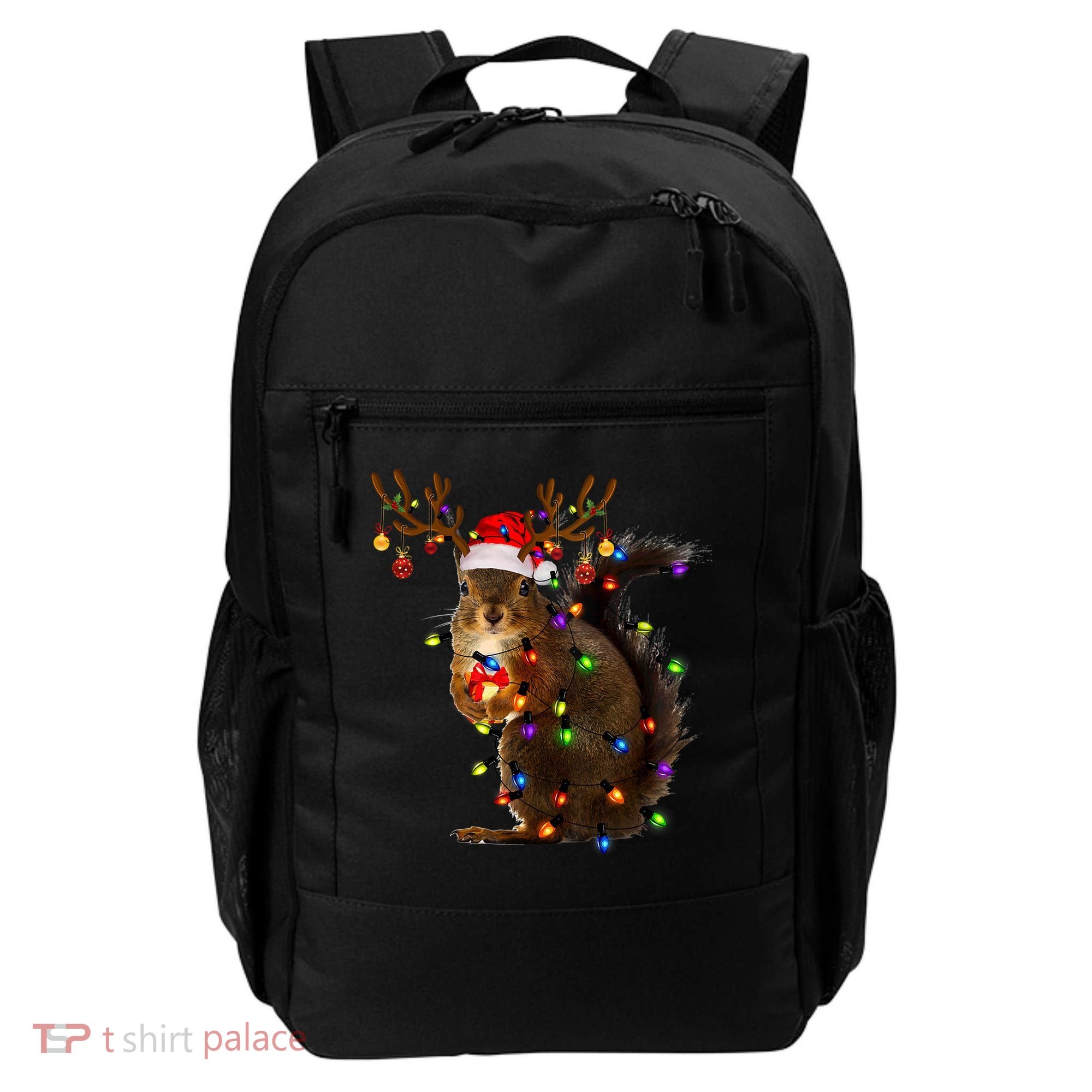 Funny Squirrel Christmas Tree Lights Reindeer Santa Hat Xmas Gift Backpack