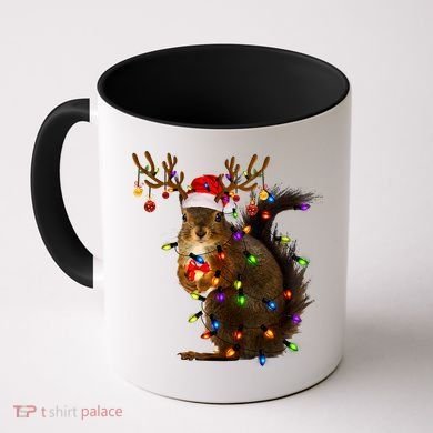 Funny Squirrel Christmas Tree Lights Reindeer Santa Hat Xmas Gift Coffee Mug