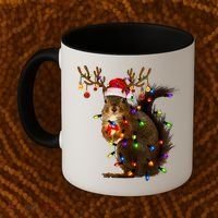 Funny Squirrel Christmas Tree Lights Reindeer Santa Hat Xmas Gift Coffee Mug thumb 2