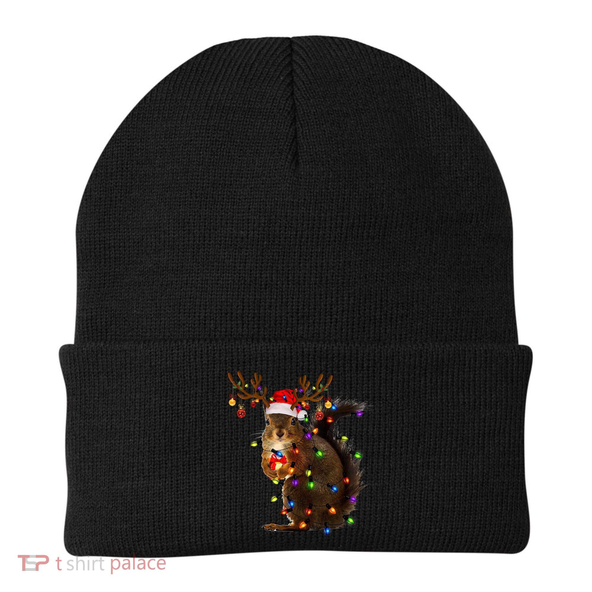 Funny Squirrel Christmas Tree Lights Reindeer Santa Hat Xmas Gift Beanie