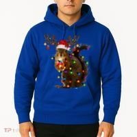 Funny Squirrel Christmas Tree Lights Reindeer Santa Hat Xmas Gift Hoodie thumb 2