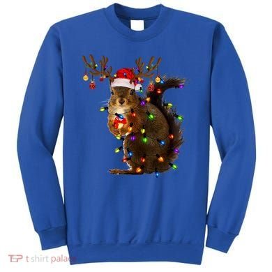 Funny Squirrel Christmas Tree Lights Reindeer Santa Hat Xmas Gift Sweatshirt