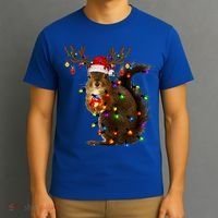 Funny Squirrel Christmas Tree Lights Reindeer Santa Hat Xmas Gift T-Shirt thumb 3