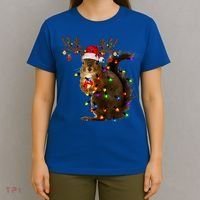 Funny Squirrel Christmas Tree Lights Reindeer Santa Hat Xmas Gift T-Shirt thumb 4