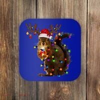 Funny Squirrel Christmas Tree Lights Reindeer Santa Hat Xmas Gift Coaster thumb 0