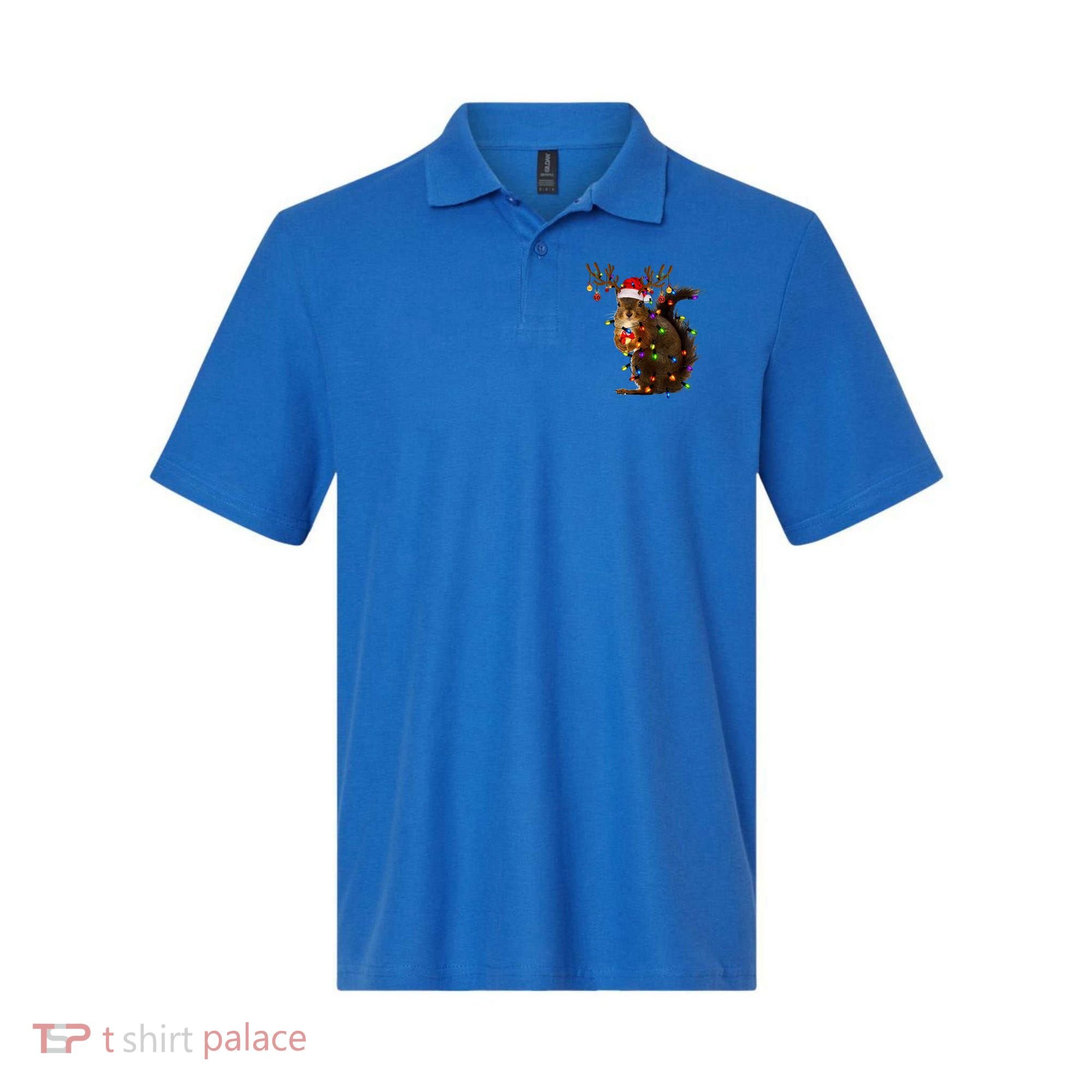 Funny Squirrel Christmas Tree Lights Reindeer Santa Hat Xmas Gift Polo