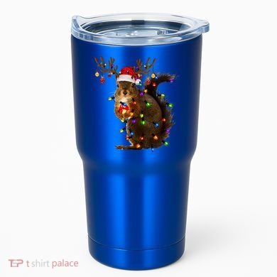 Funny Squirrel Christmas Tree Lights Reindeer Santa Hat Xmas Gift Tumbler