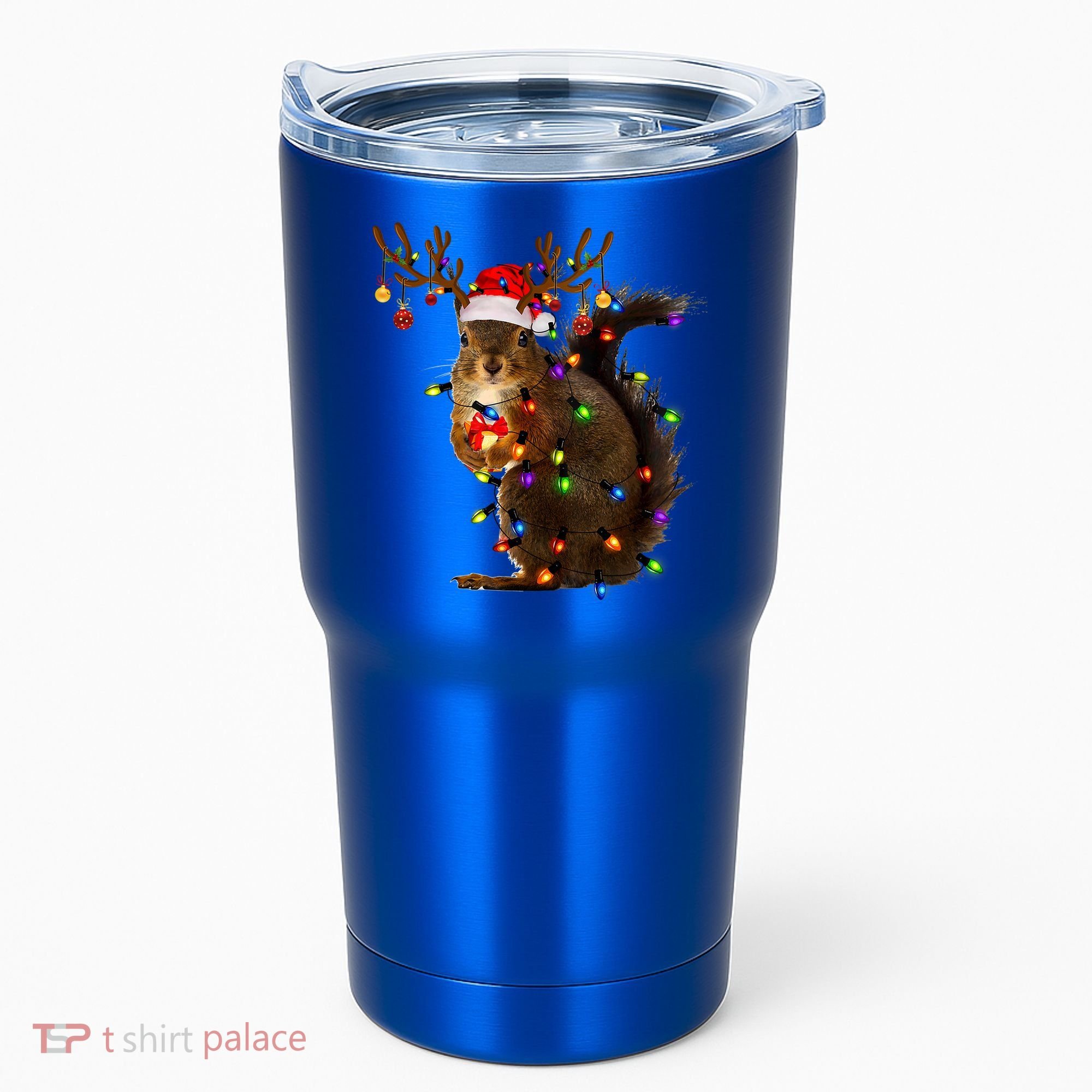 Funny Squirrel Christmas Tree Lights Reindeer Santa Hat Xmas Gift Tumbler