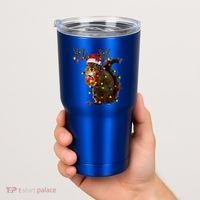 Funny Squirrel Christmas Tree Lights Reindeer Santa Hat Xmas Gift Tumbler thumb 2