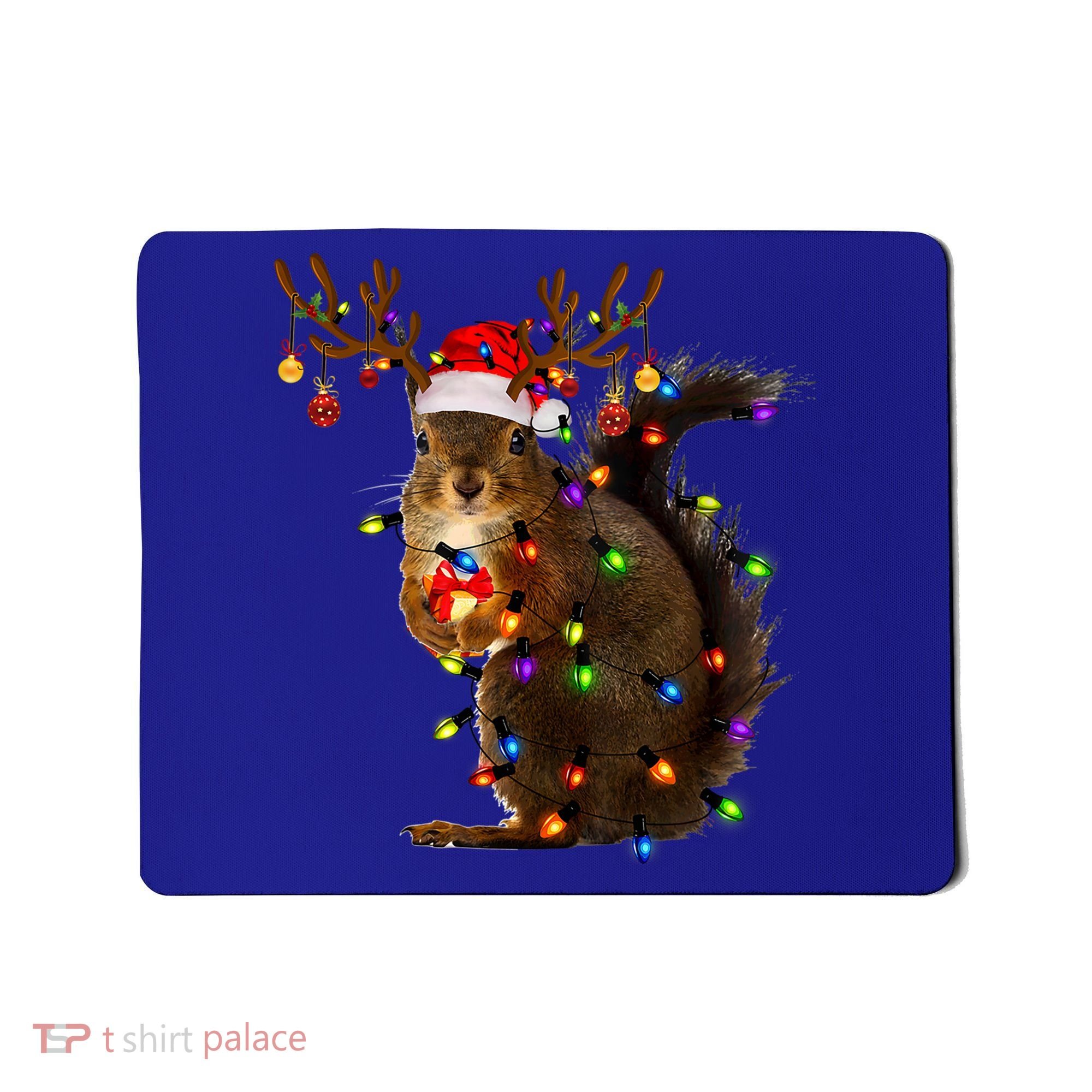 Funny Squirrel Christmas Tree Lights Reindeer Santa Hat Xmas Gift Mousepad