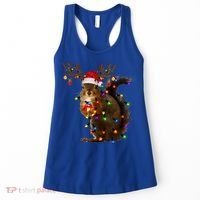 Funny Squirrel Christmas Tree Lights Reindeer Santa Hat Xmas Gift Women's Tank Top thumb 0