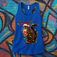 Funny Squirrel Christmas Tree Lights Reindeer Santa Hat Xmas Gift Women's Tank Top thumb 3