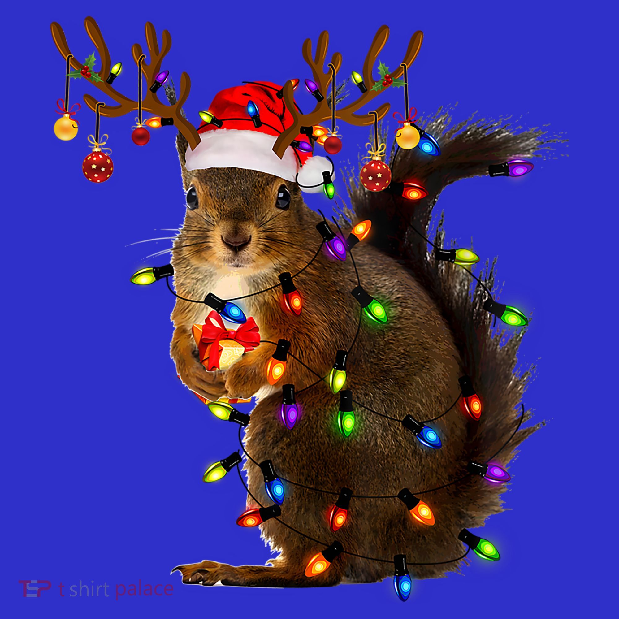 Funny Squirrel Christmas Tree Lights Reindeer Santa Hat Xmas Gift Toddler Hoodie