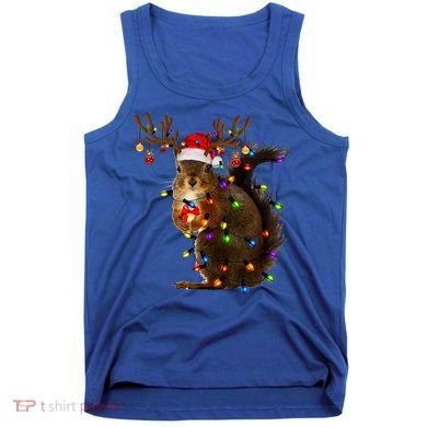 Funny Squirrel Christmas Tree Lights Reindeer Santa Hat Xmas Gift Tank Top