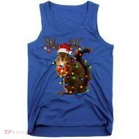 Funny Squirrel Christmas Tree Lights Reindeer Santa Hat Xmas Gift Tank Top thumb 0
