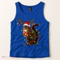Funny Squirrel Christmas Tree Lights Reindeer Santa Hat Xmas Gift Tank Top thumb 2