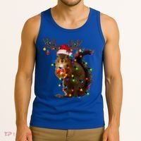 Funny Squirrel Christmas Tree Lights Reindeer Santa Hat Xmas Gift Tank Top thumb 3