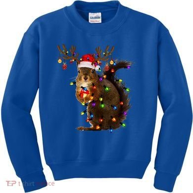 Funny Squirrel Christmas Tree Lights Reindeer Santa Hat Xmas Gift Kids Sweatshirt