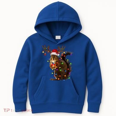 Funny Squirrel Christmas Tree Lights Reindeer Santa Hat Xmas Gift Kids Hoodie