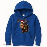 Funny Squirrel Christmas Tree Lights Reindeer Santa Hat Xmas Gift Kids Hoodie thumb 0