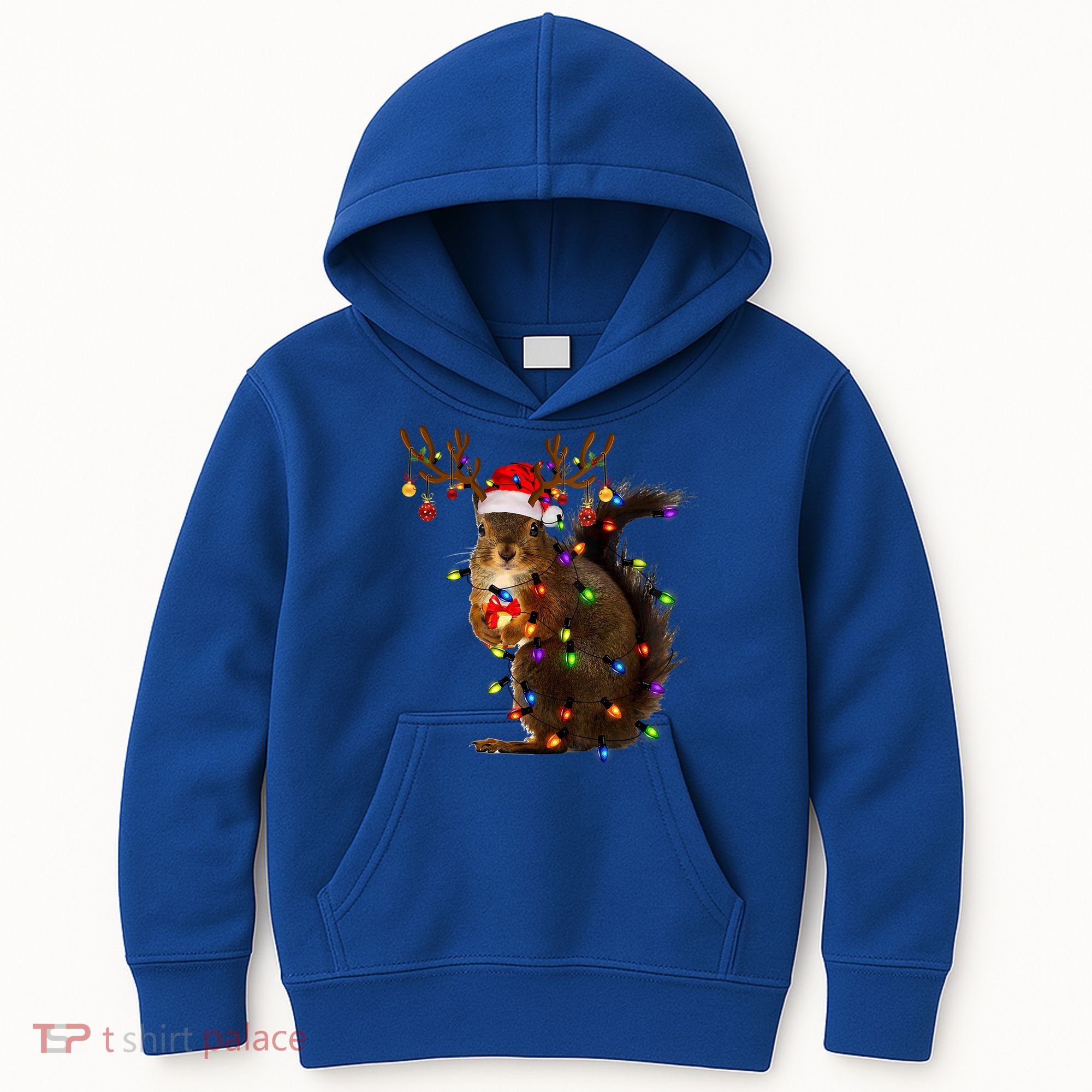 Funny Squirrel Christmas Tree Lights Reindeer Santa Hat Xmas Gift Kids Hoodie