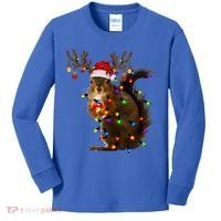 Funny Squirrel Christmas Tree Lights Reindeer Santa Hat Xmas Gift Kids Long Sleeve Shirt thumb 0
