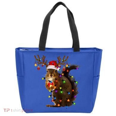 Funny Squirrel Christmas Tree Lights Reindeer Santa Hat Xmas Gift Tote Bag
