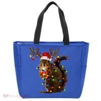 Funny Squirrel Christmas Tree Lights Reindeer Santa Hat Xmas Gift Tote Bag thumb 0