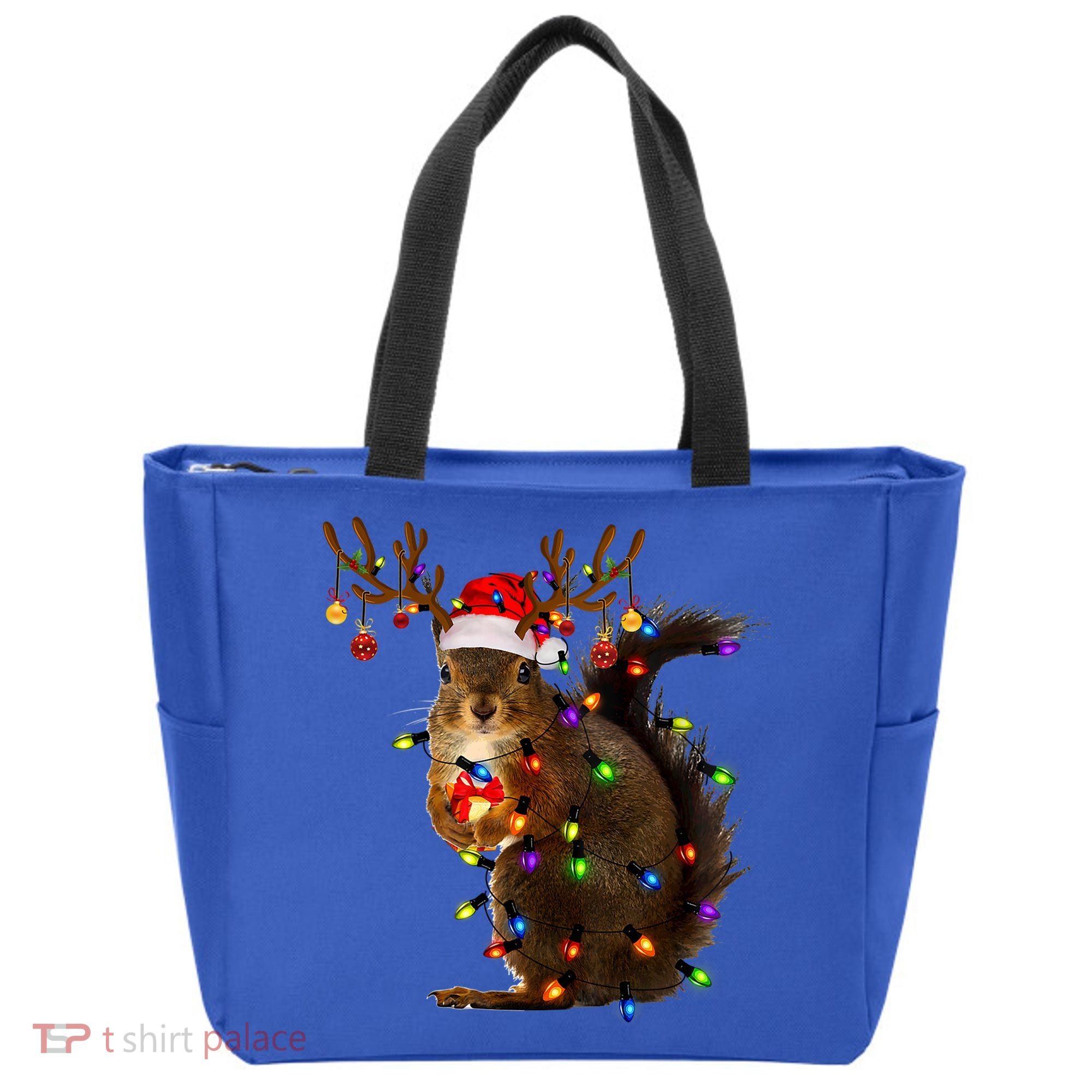 Funny Squirrel Christmas Tree Lights Reindeer Santa Hat Xmas Gift Tote Bag