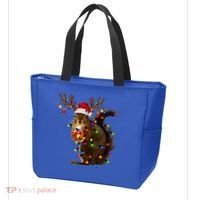 Funny Squirrel Christmas Tree Lights Reindeer Santa Hat Xmas Gift Tote Bag thumb 3