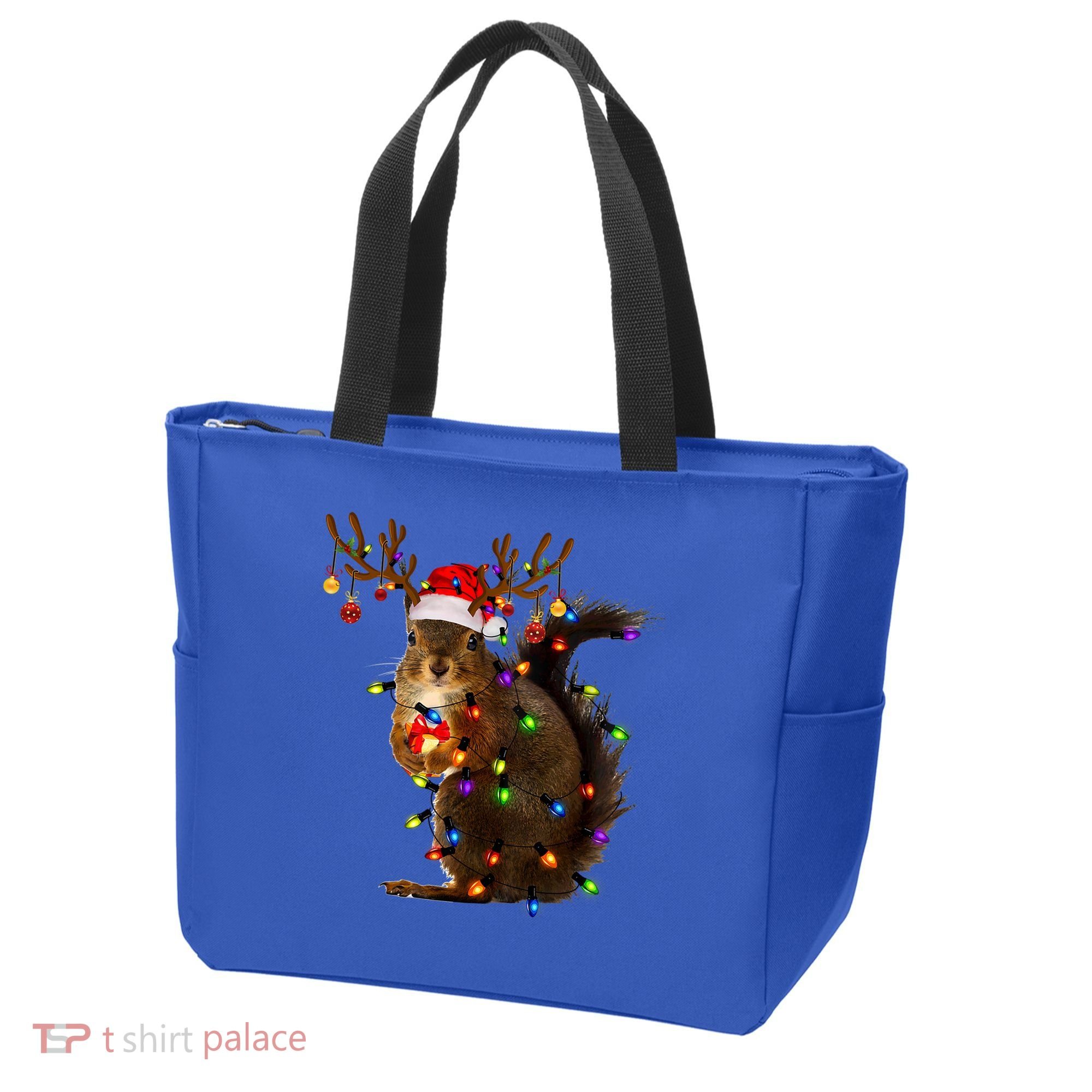 Funny Squirrel Christmas Tree Lights Reindeer Santa Hat Xmas Gift Tote Bag